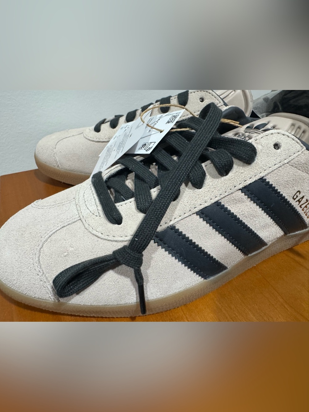 adidas Originals Beige Suede Gazelle Sneakers with Black Stripes